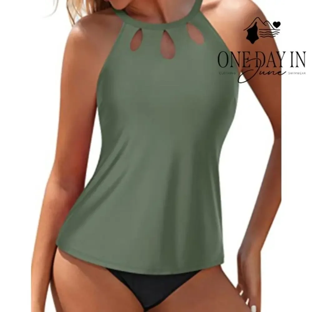 Yonique High Neck Tankini Swimsuit Size S